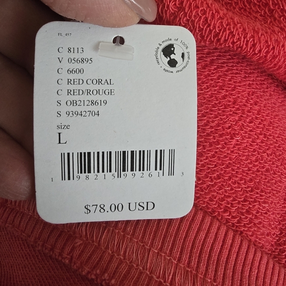 NWT Free People Venice V-Neck Sweatshirt Red Coral - Picture 7 of 9